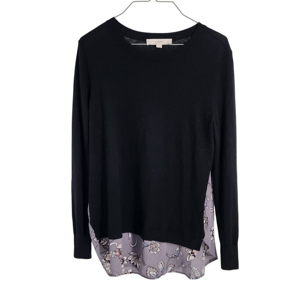 Loft Long Sleeve Navy Floral Top Womens Size Medium M